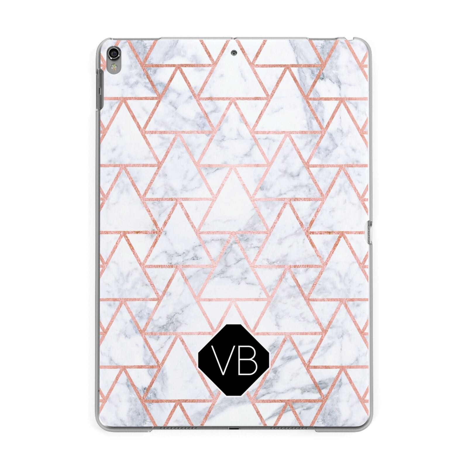 Personalised Rose Gold Grey Marble Hexagon Apple iPad Grey Case
