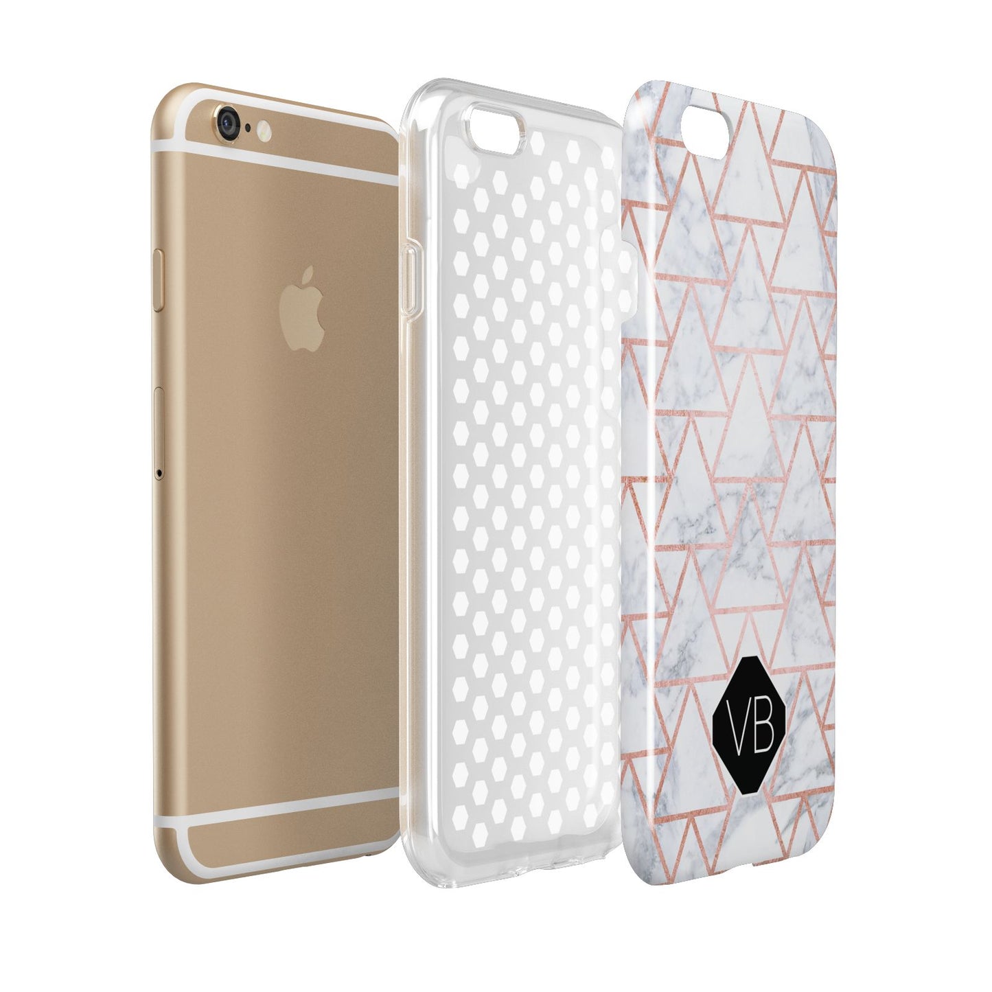 Personalised Rose Gold Grey Marble Hexagon Apple iPhone 6 3D Tough Case Expanded view