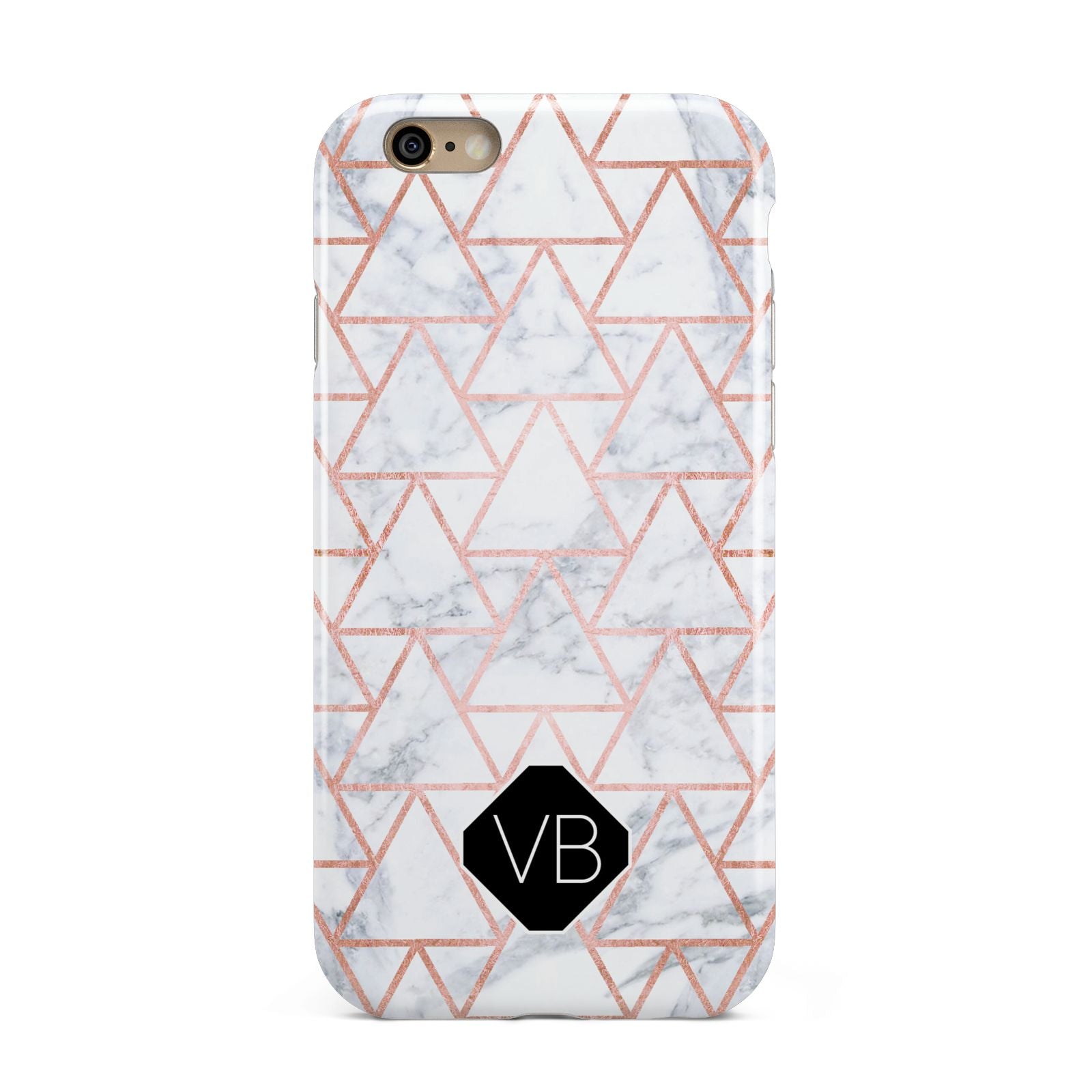 Personalised Rose Gold Grey Marble Hexagon Apple iPhone 6 3D Tough Case