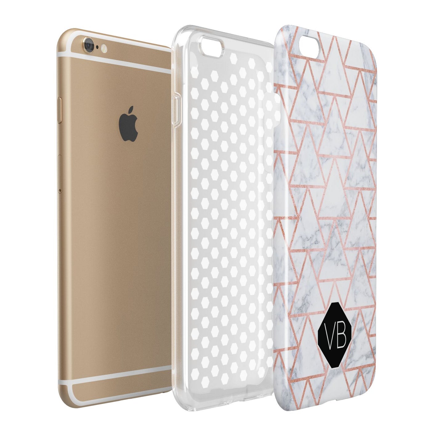 Personalised Rose Gold Grey Marble Hexagon Apple iPhone 6 Plus 3D Tough Case Expand Detail Image