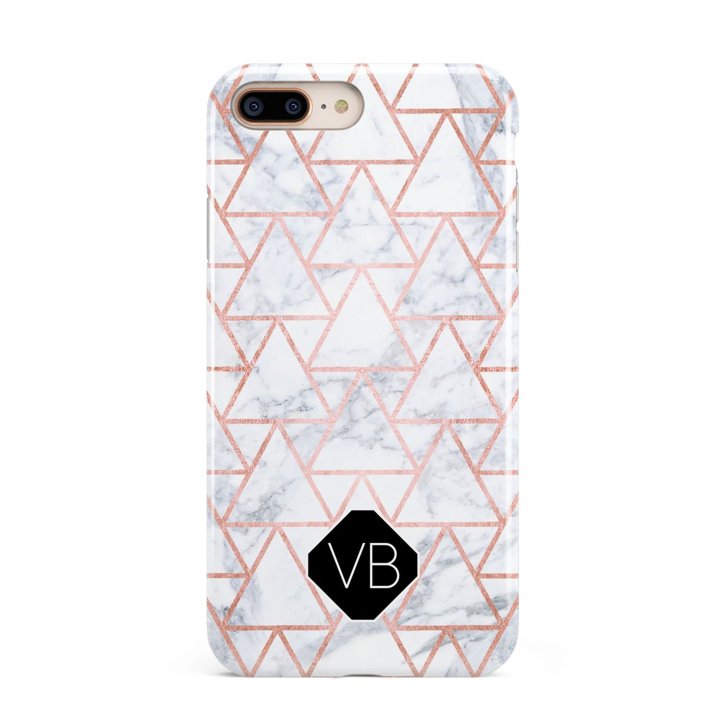 Personalised Rose Gold Grey Marble Hexagon Apple iPhone 7 8 Plus 3D Tough Case