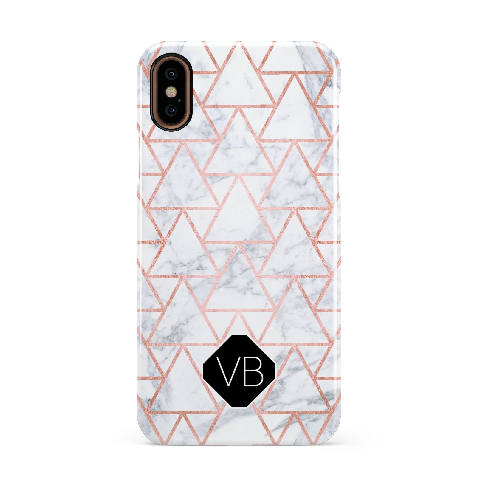 Personalised Rose Gold Grey Marble Hexagon Apple iPhone XS 3D Snap Case