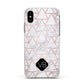 Personalised Rose Gold Grey Marble Hexagon Apple iPhone Xs Impact Case White Edge on Black Phone