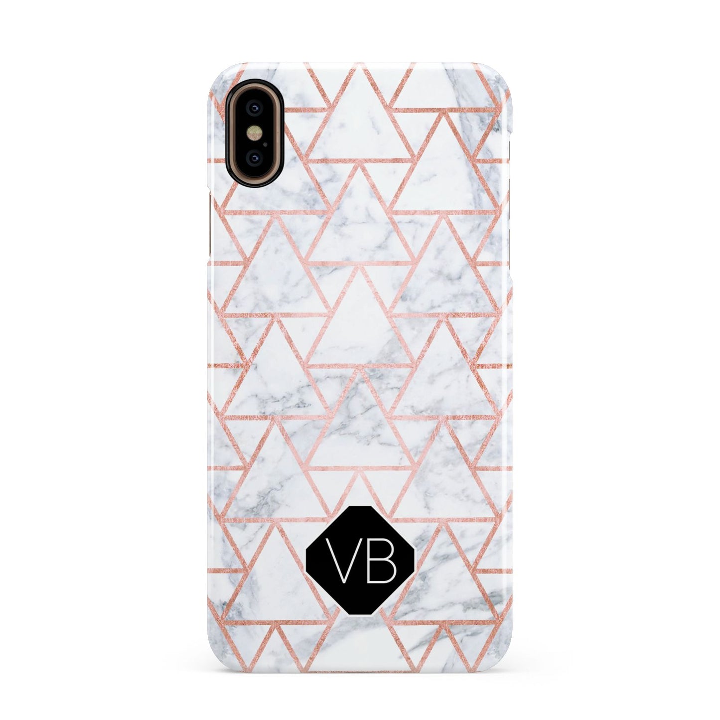 Personalised Rose Gold Grey Marble Hexagon Apple iPhone Xs Max 3D Snap Case
