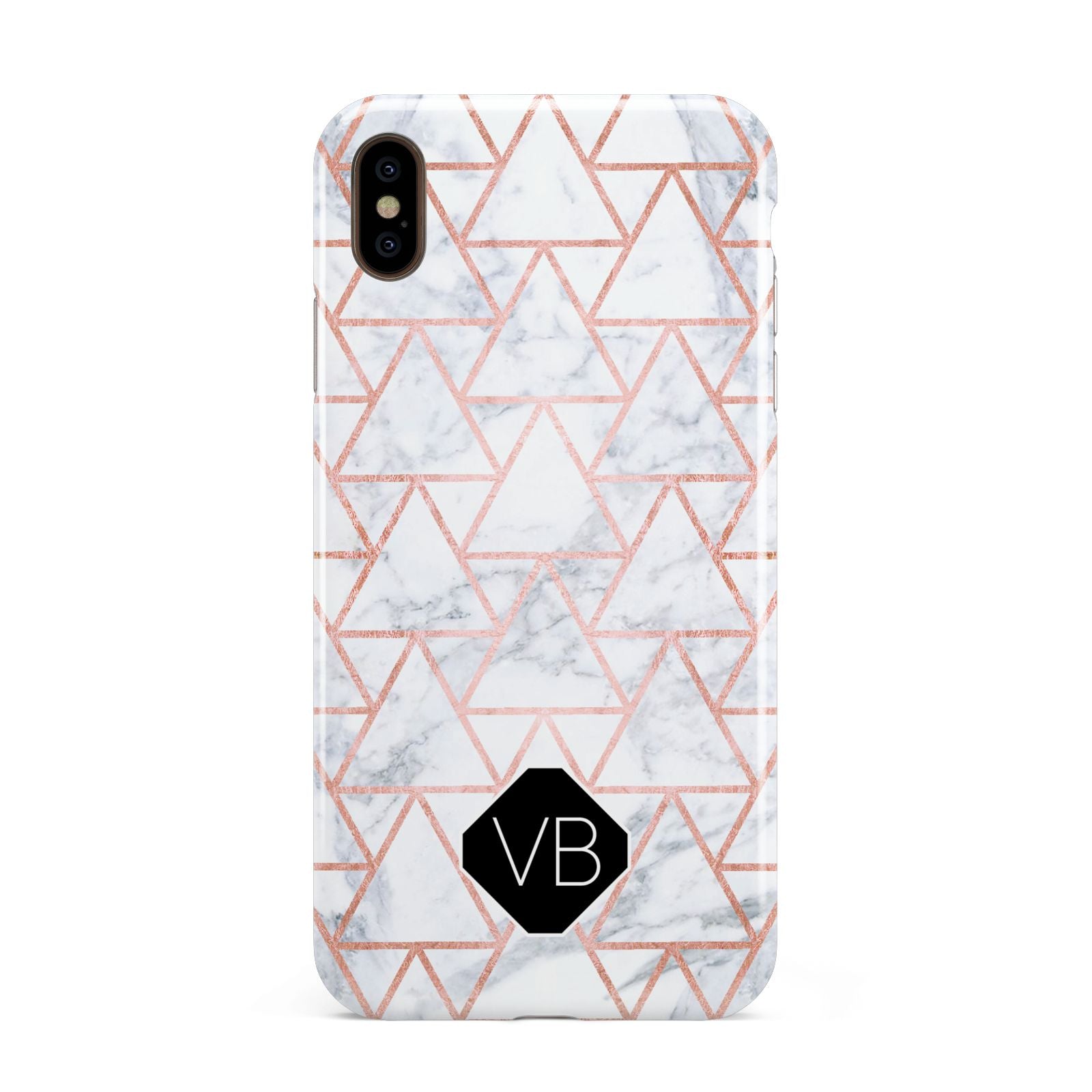 Personalised Rose Gold Grey Marble Hexagon Apple iPhone Xs Max 3D Tough Case