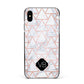Personalised Rose Gold Grey Marble Hexagon Apple iPhone Xs Max Impact Case Black Edge on Silver Phone