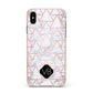 Personalised Rose Gold Grey Marble Hexagon Apple iPhone Xs Max Impact Case Pink Edge on Black Phone