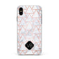 Personalised Rose Gold Grey Marble Hexagon Apple iPhone Xs Max Impact Case White Edge on Black Phone