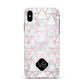 Personalised Rose Gold Grey Marble Hexagon Apple iPhone Xs Max Impact Case White Edge on Silver Phone