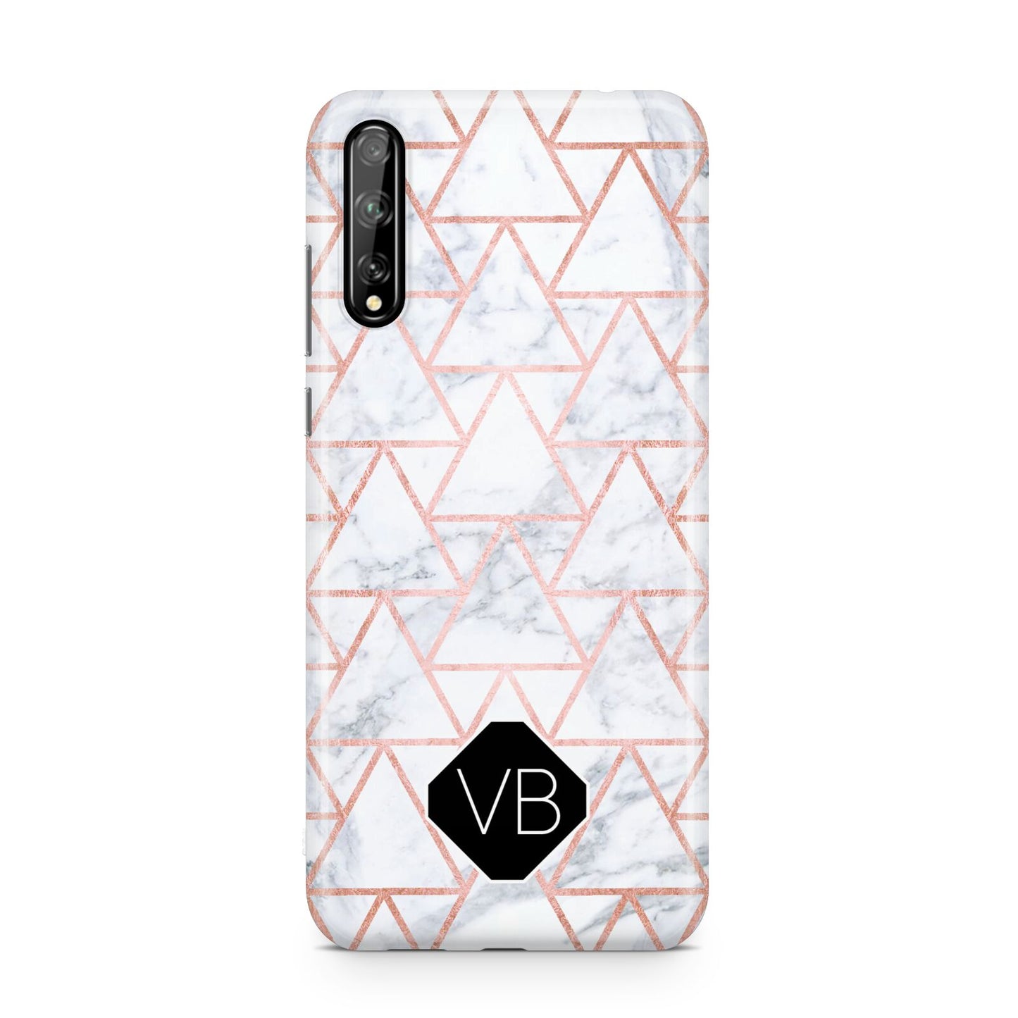 Personalised Rose Gold Grey Marble Hexagon Huawei Enjoy 10s Phone Case