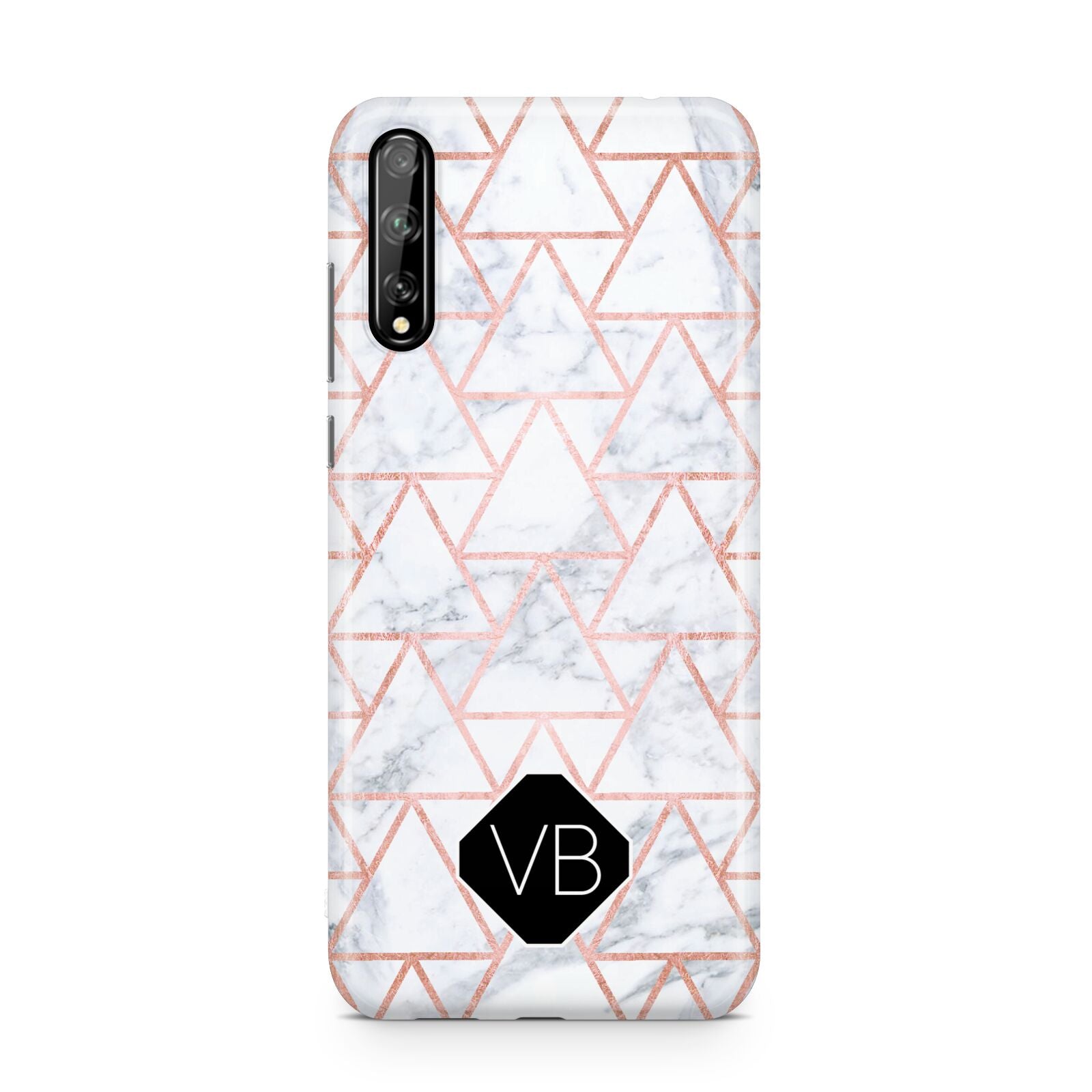 Personalised Rose Gold Grey Marble Hexagon Huawei Enjoy 10s Phone Case