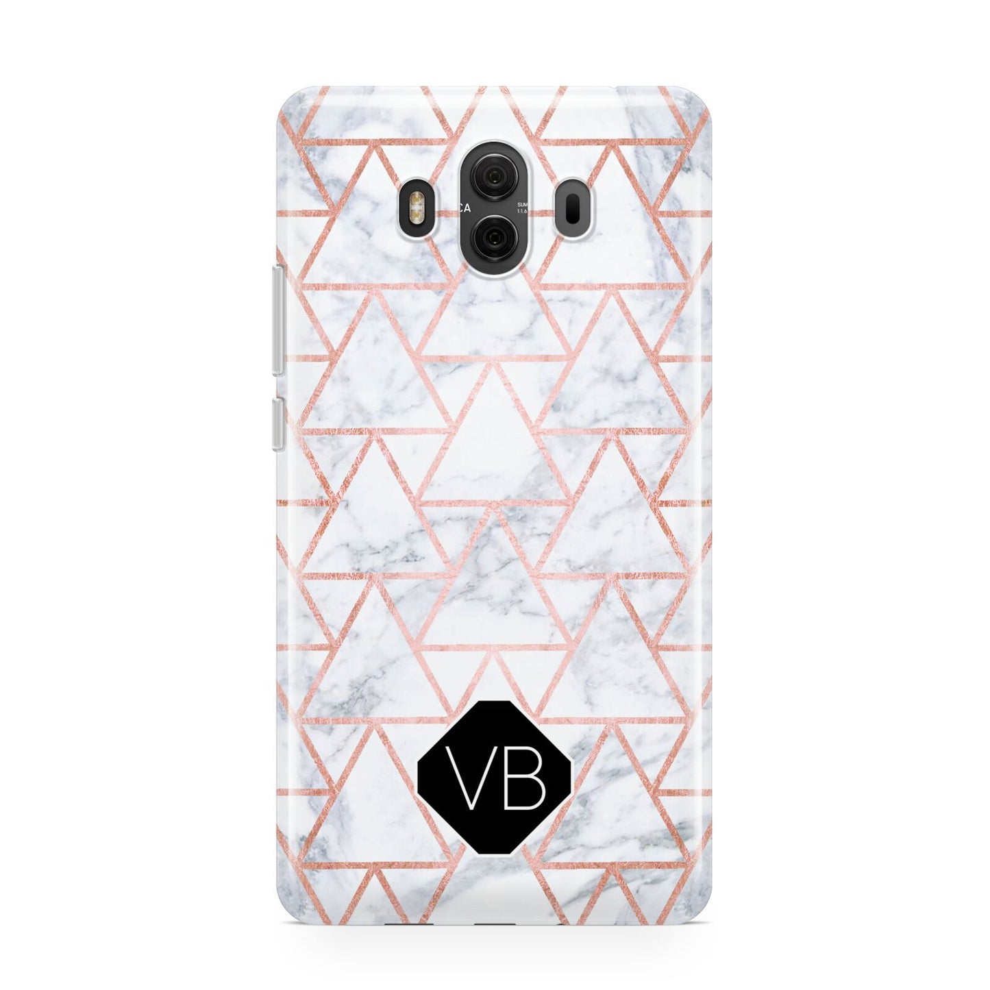 Personalised Rose Gold Grey Marble Hexagon Huawei Mate 10 Protective Phone Case