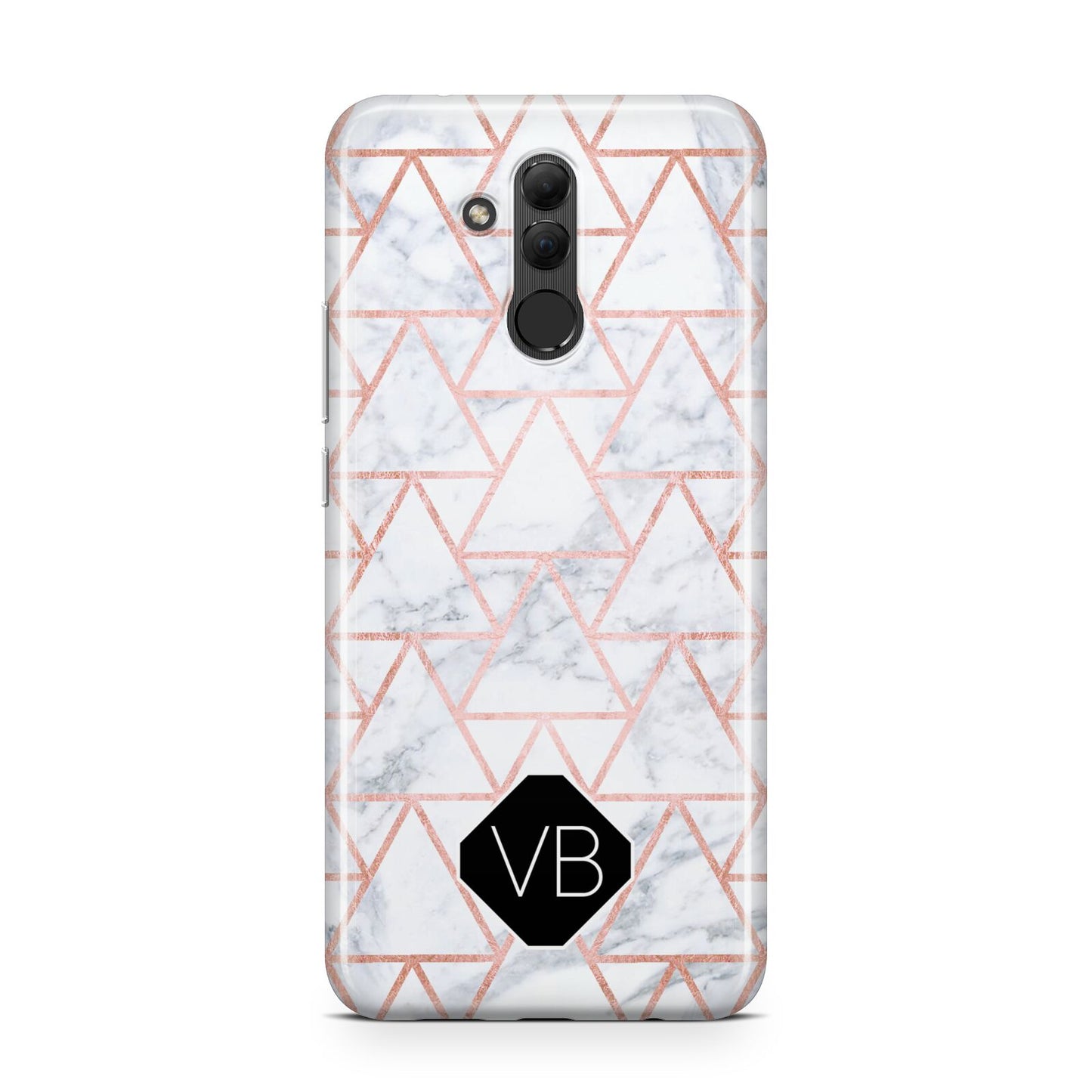 Personalised Rose Gold Grey Marble Hexagon Huawei Mate 20 Lite