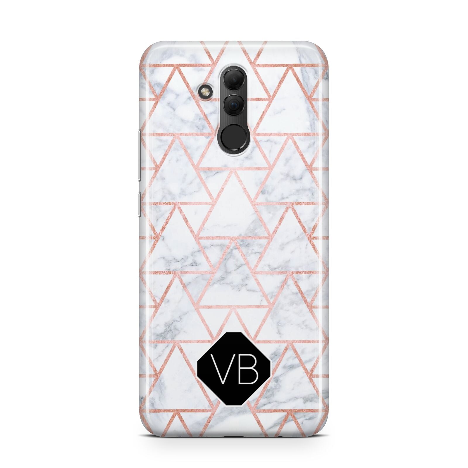 Personalised Rose Gold Grey Marble Hexagon Huawei Mate 20 Lite