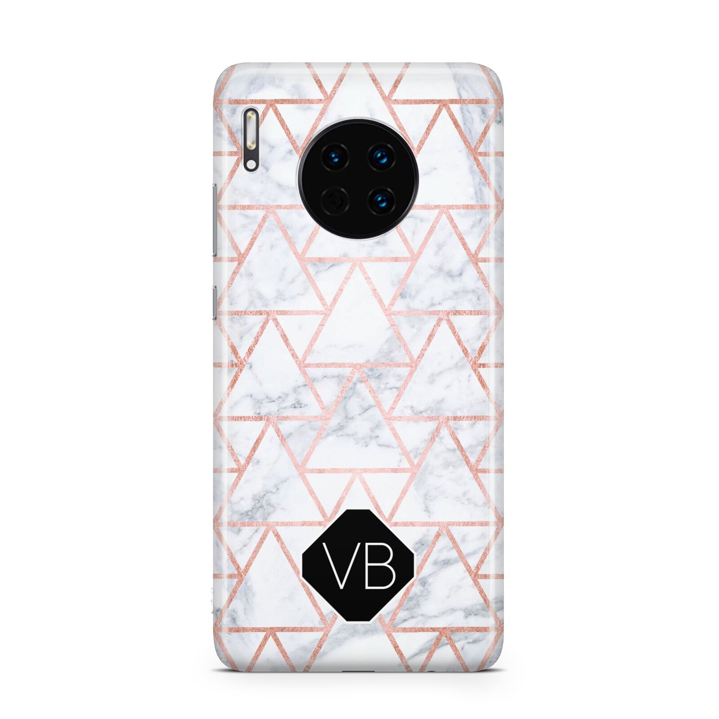 Personalised Rose Gold Grey Marble Hexagon Huawei Mate 30