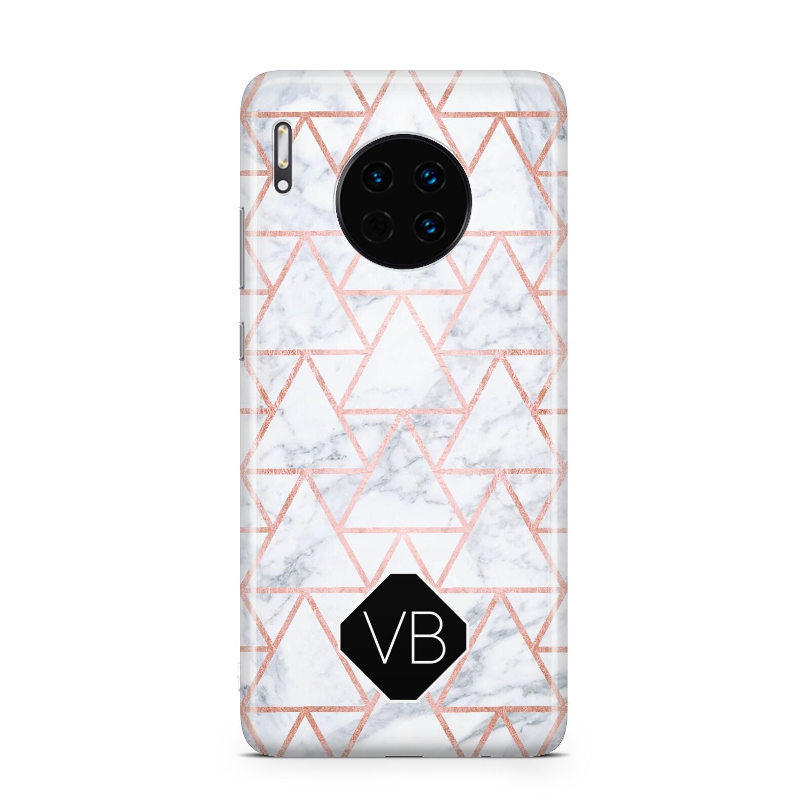Personalised Rose Gold Grey Marble Hexagon Huawei Mate 30