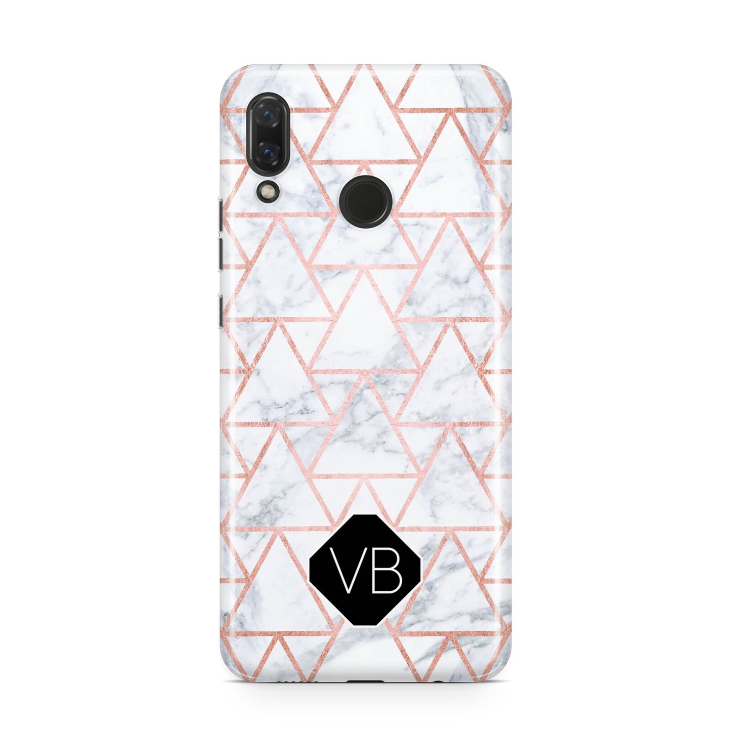 Personalised Rose Gold Grey Marble Hexagon Huawei Nova 3 Phone Case