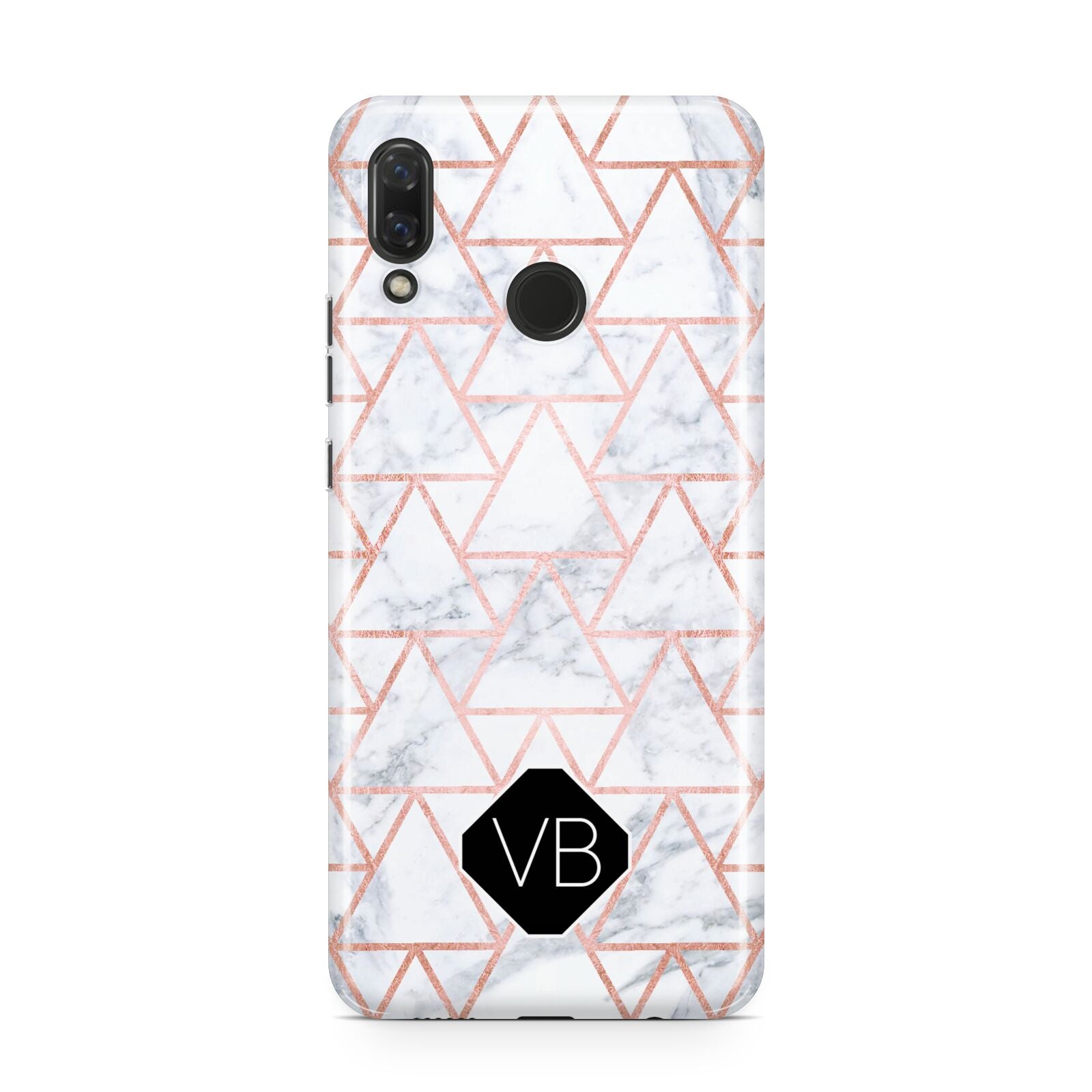 Personalised Rose Gold Grey Marble Hexagon Huawei Nova 3 Phone Case