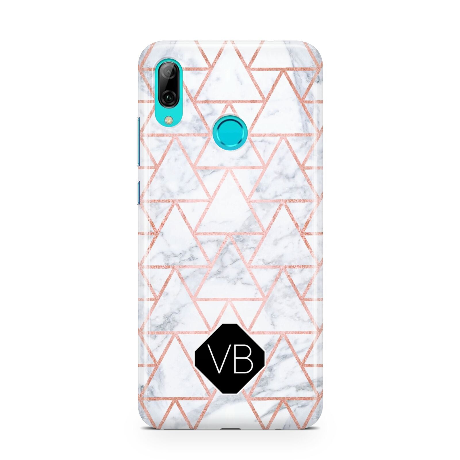 Personalised Rose Gold Grey Marble Hexagon Huawei P Smart 2019 Case
