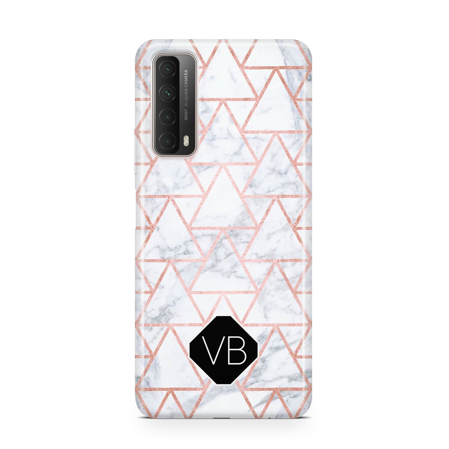Personalised Rose Gold Grey Marble Hexagon Huawei P Smart 2021
