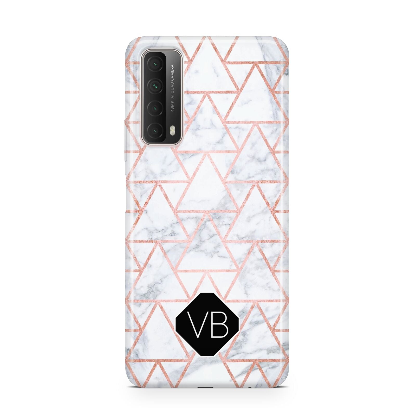 Personalised Rose Gold Grey Marble Hexagon Huawei P Smart 2021