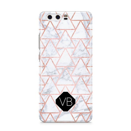 Personalised Rose Gold Grey Marble Hexagon Huawei P10 Phone Case