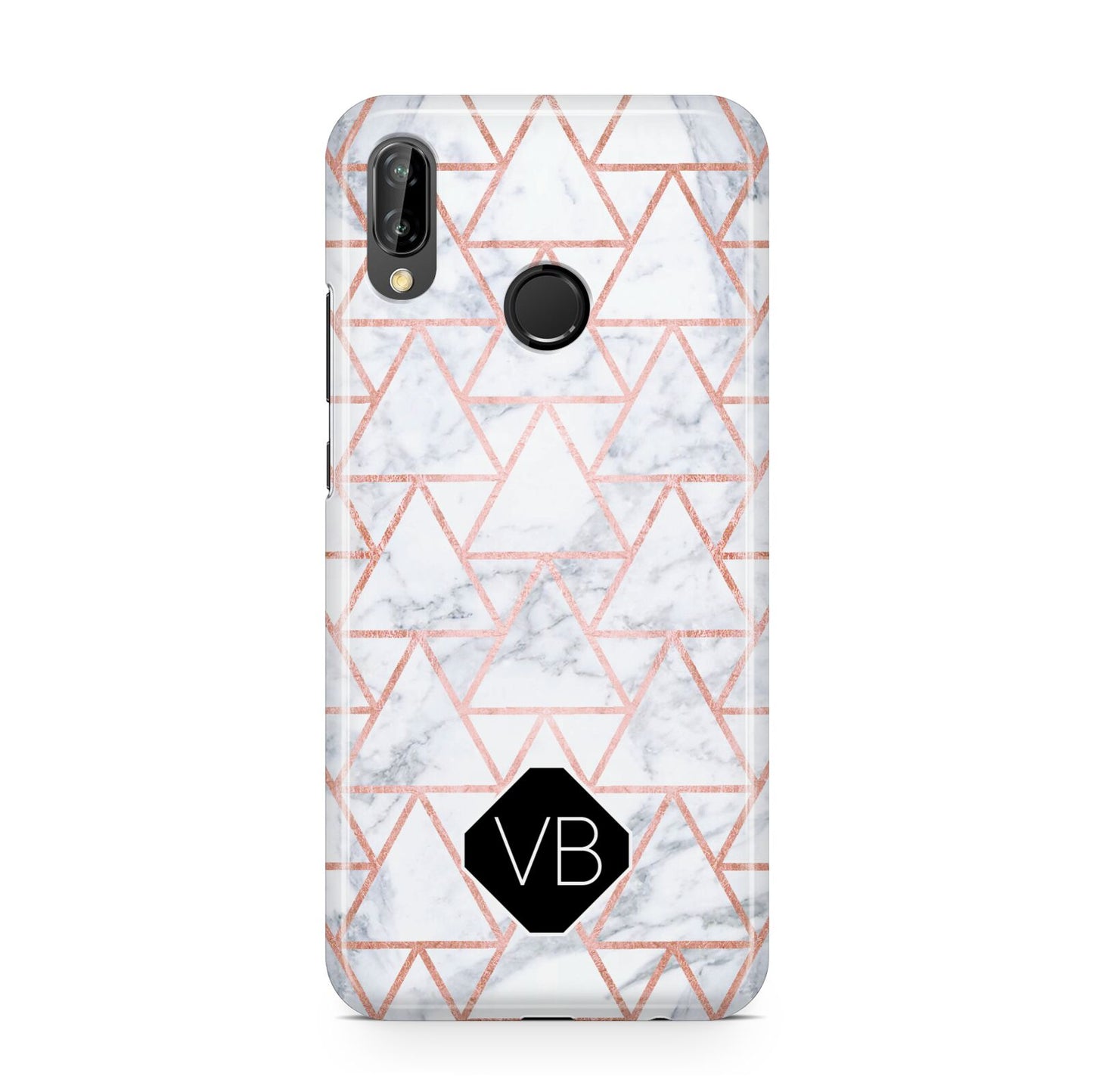 Personalised Rose Gold Grey Marble Hexagon Huawei P20 Lite Phone Case