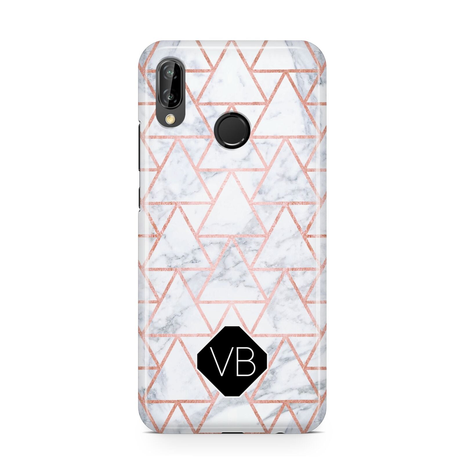 Personalised Rose Gold Grey Marble Hexagon Huawei P20 Lite Phone Case