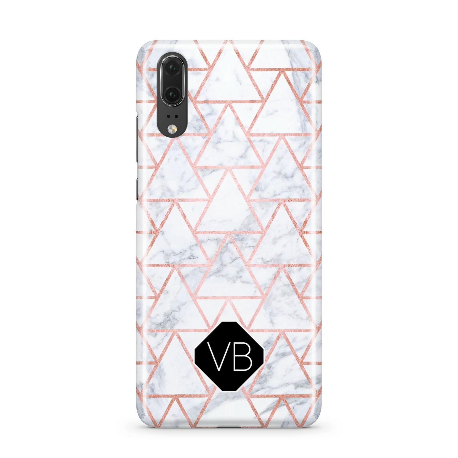 Personalised Rose Gold Grey Marble Hexagon Huawei P20 Phone Case