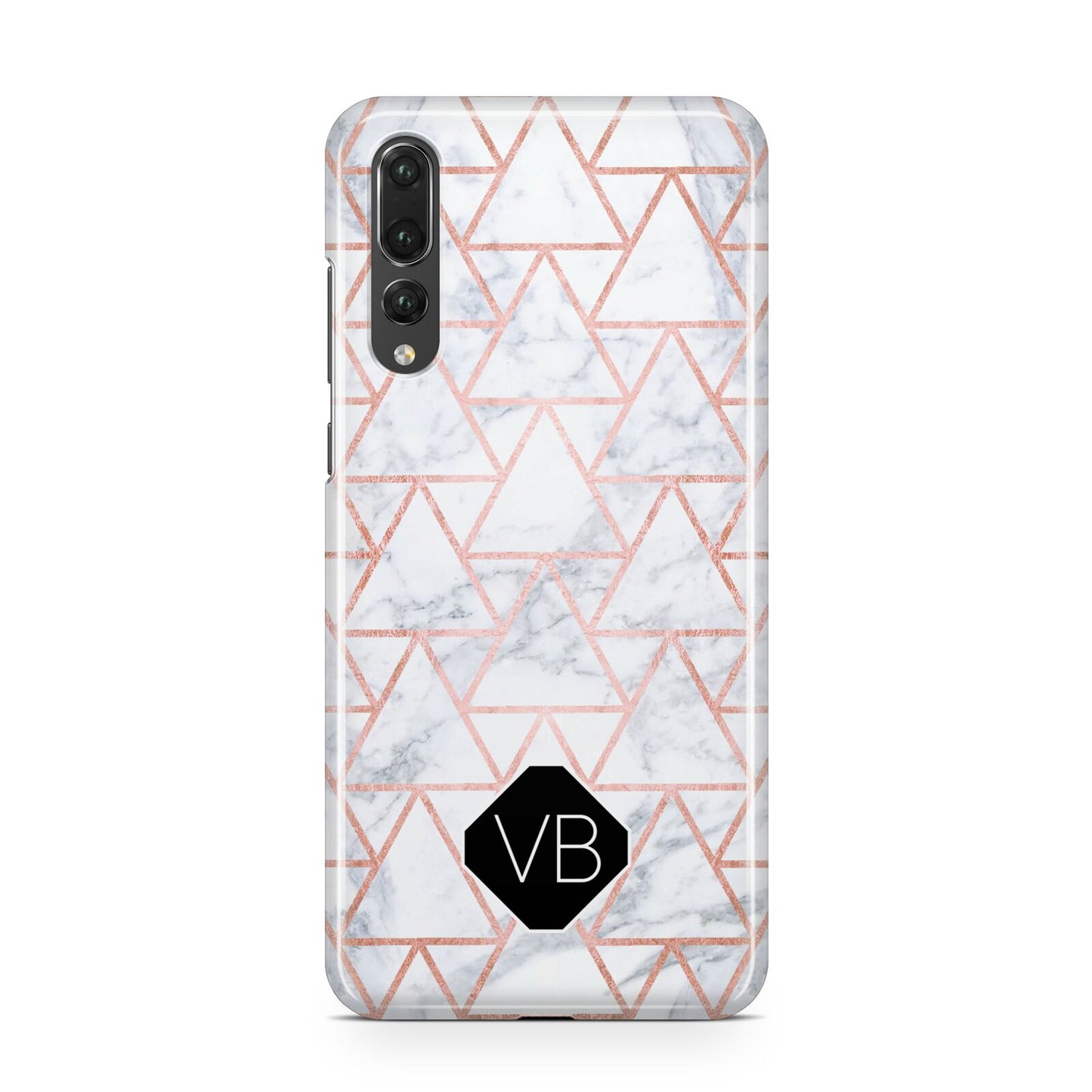 Personalised Rose Gold Grey Marble Hexagon Huawei P20 Pro Phone Case