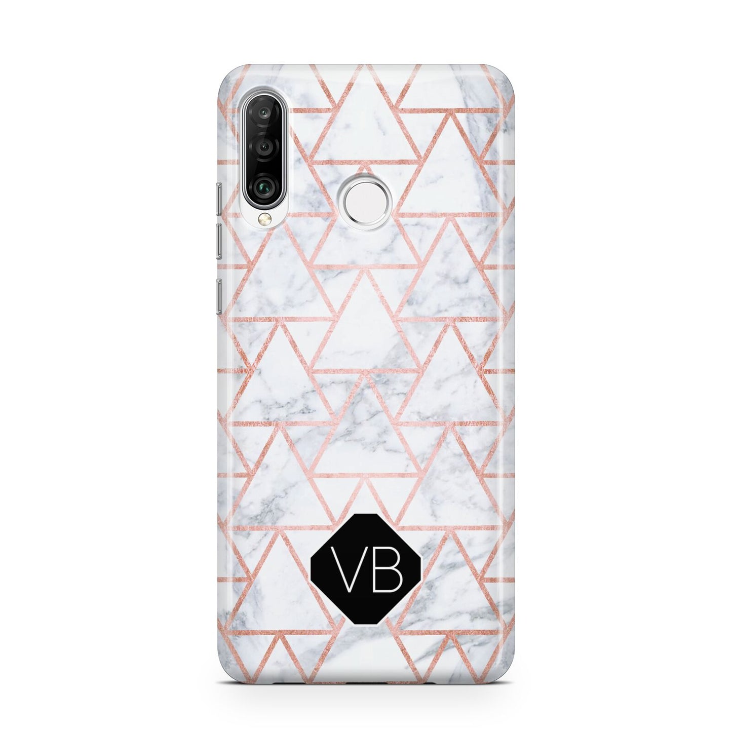 Personalised Rose Gold Grey Marble Hexagon Huawei P30 Lite Phone Case