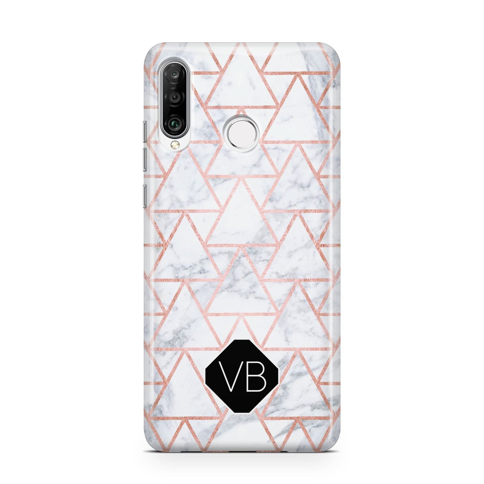 Personalised Rose Gold Grey Marble Hexagon Huawei P30 Lite Phone Case