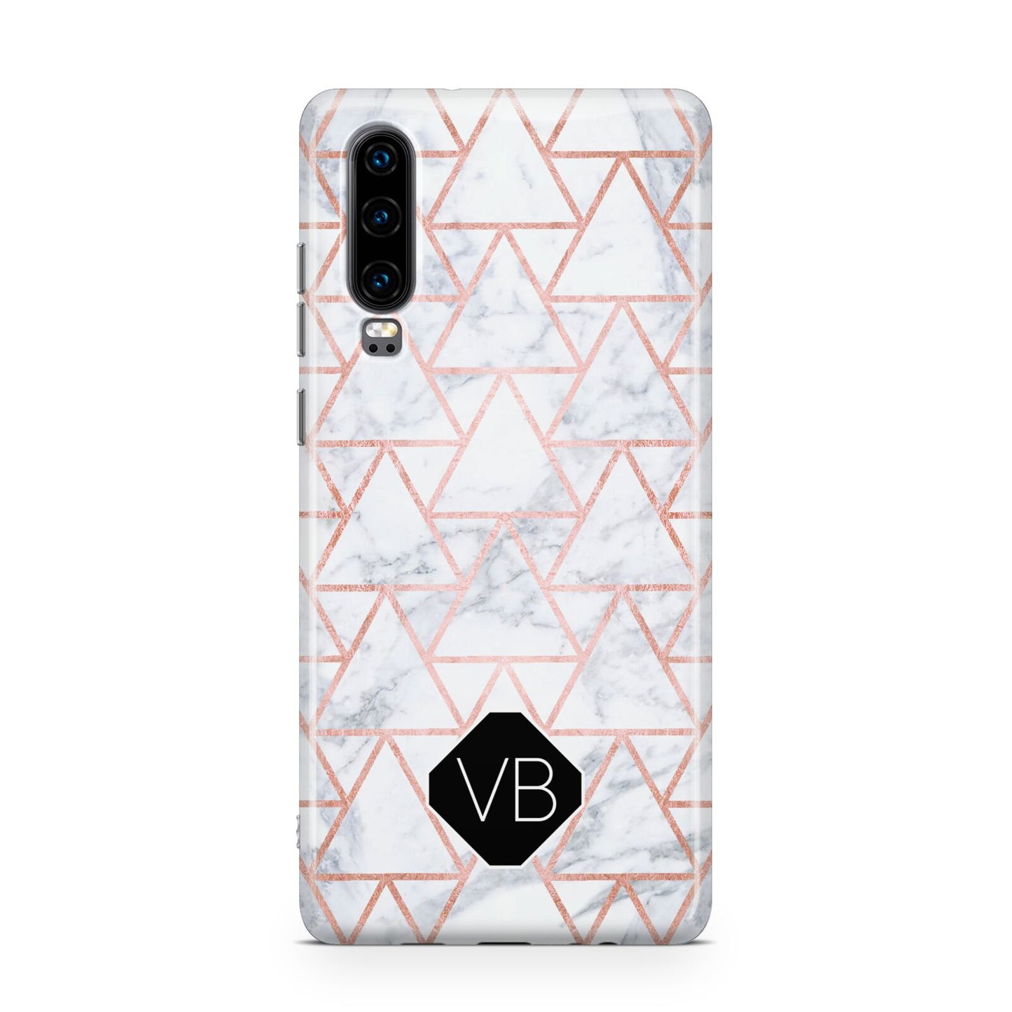 Personalised Rose Gold Grey Marble Hexagon Huawei P30 Phone Case