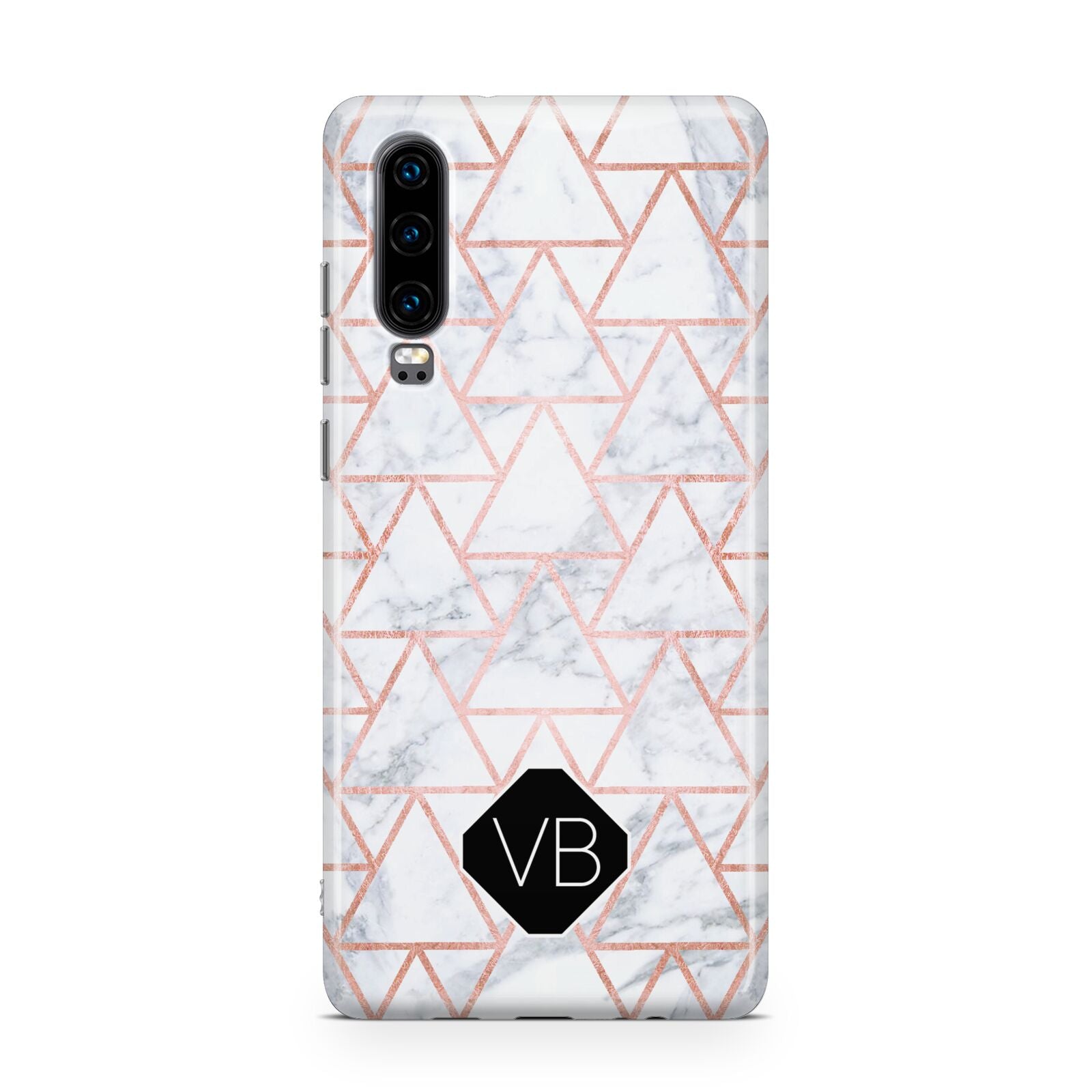 Personalised Rose Gold Grey Marble Hexagon Huawei P30 Phone Case