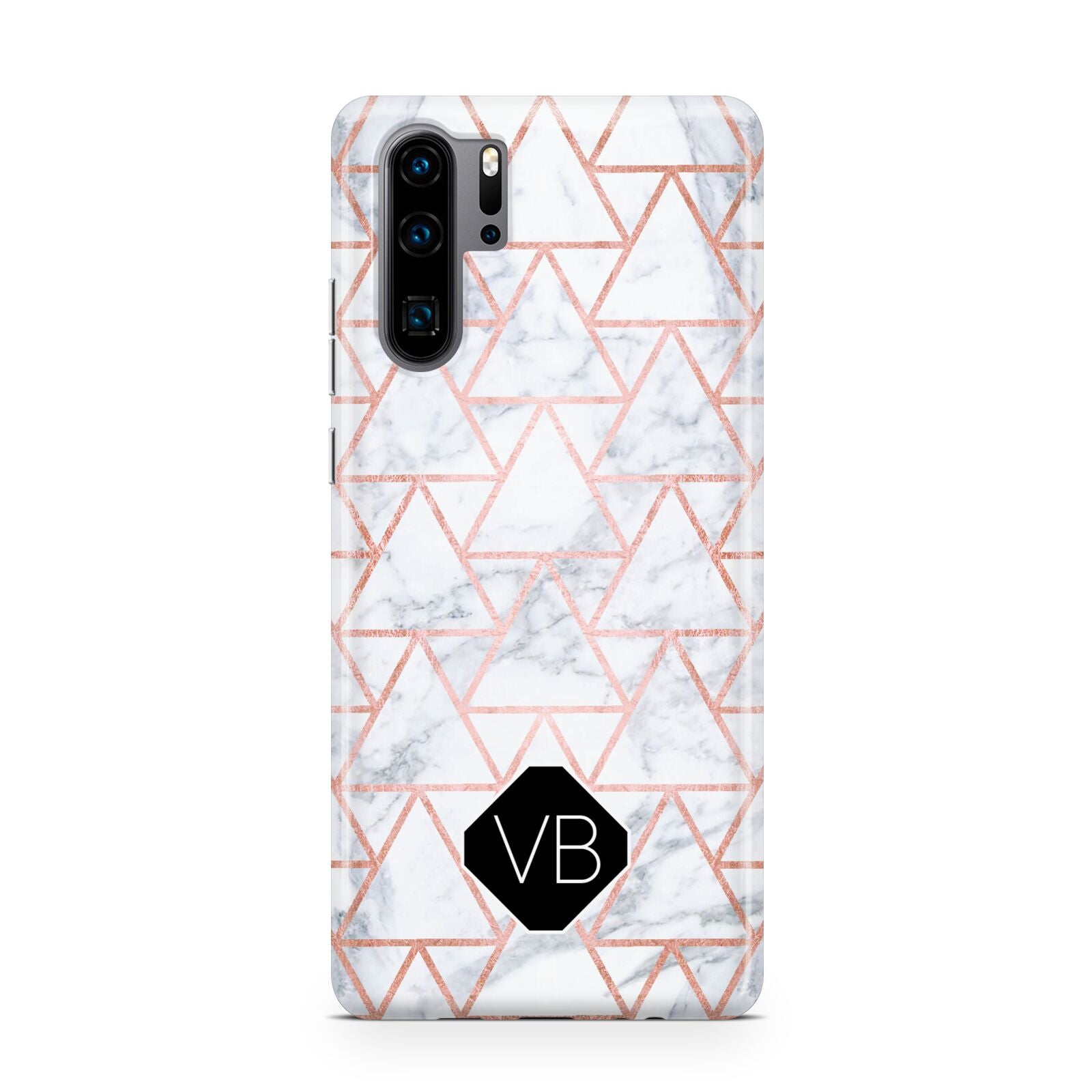 Personalised Rose Gold Grey Marble Hexagon Huawei P30 Pro Phone Case