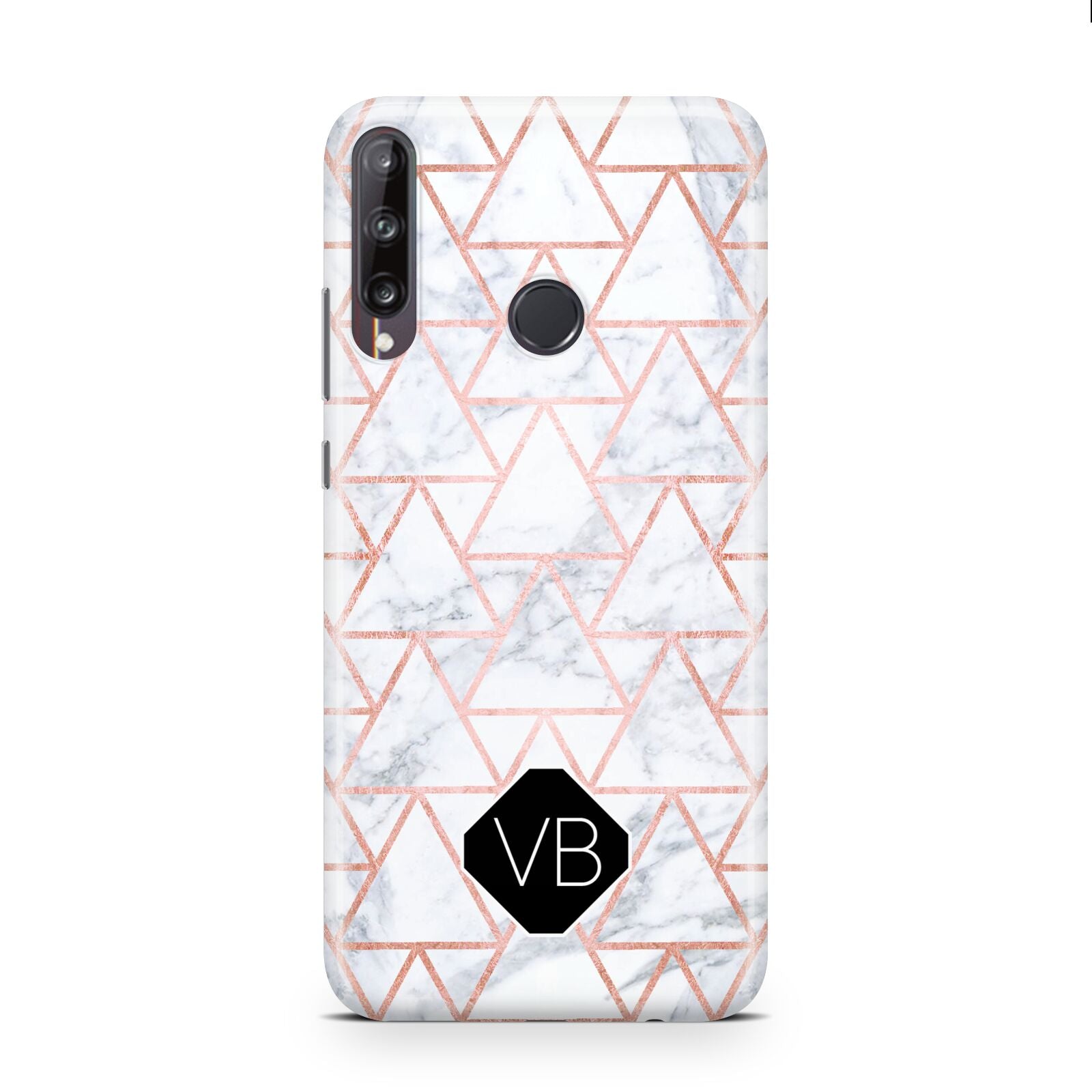Personalised Rose Gold Grey Marble Hexagon Huawei P40 Lite E Phone Case