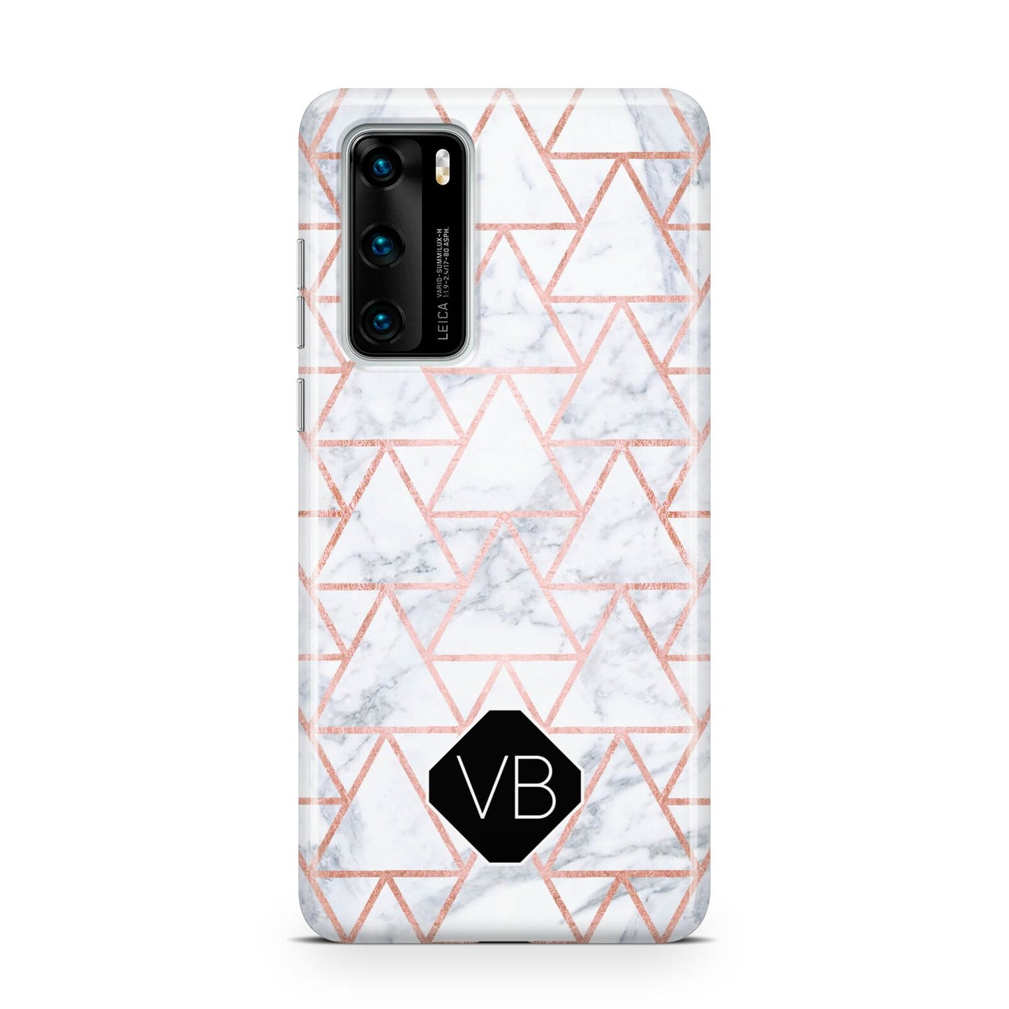 Personalised Rose Gold Grey Marble Hexagon Huawei P40 Phone Case