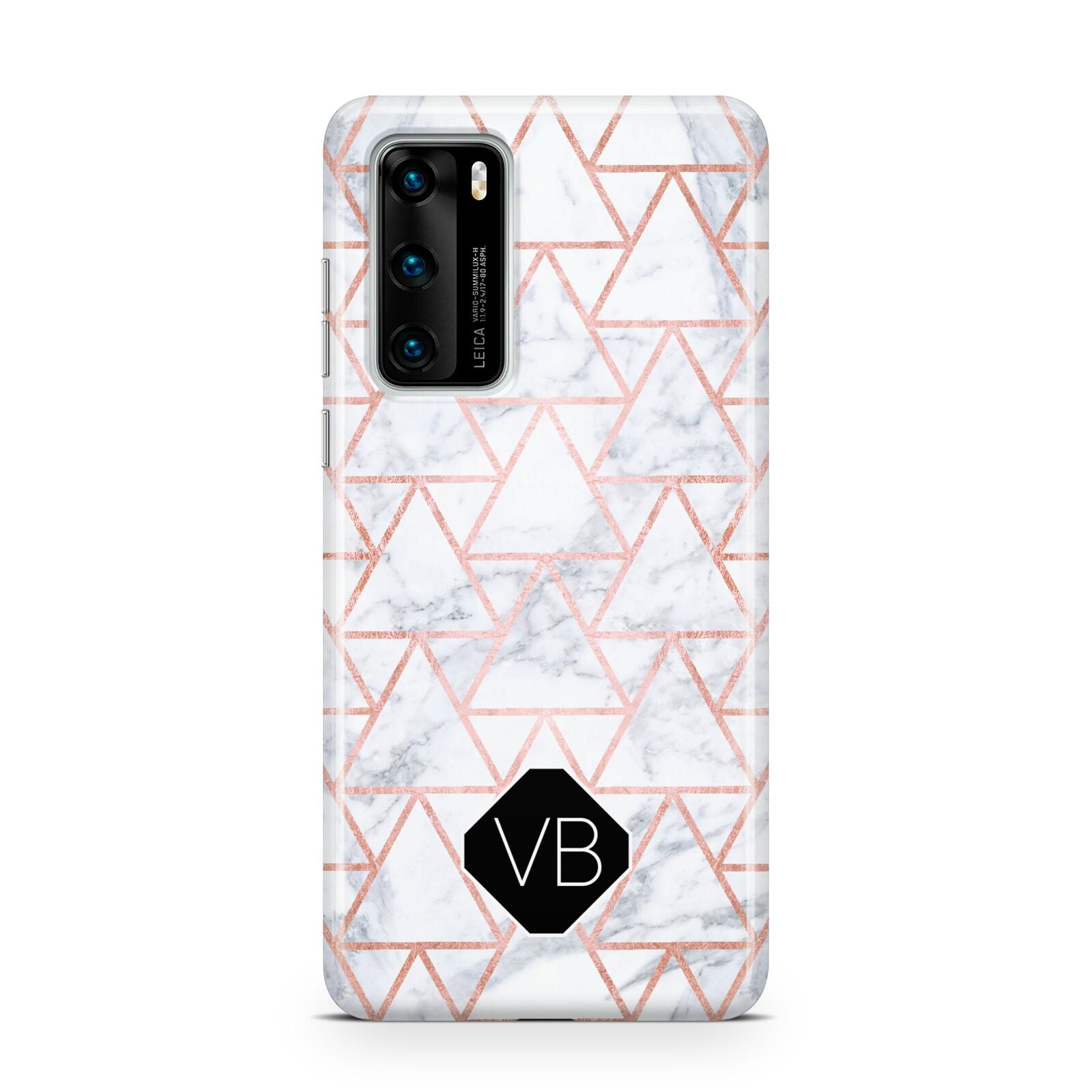Personalised Rose Gold Grey Marble Hexagon Huawei P40 Phone Case