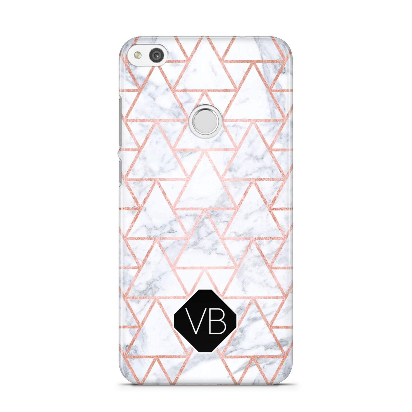 Personalised Rose Gold Grey Marble Hexagon Huawei P8 Lite Case