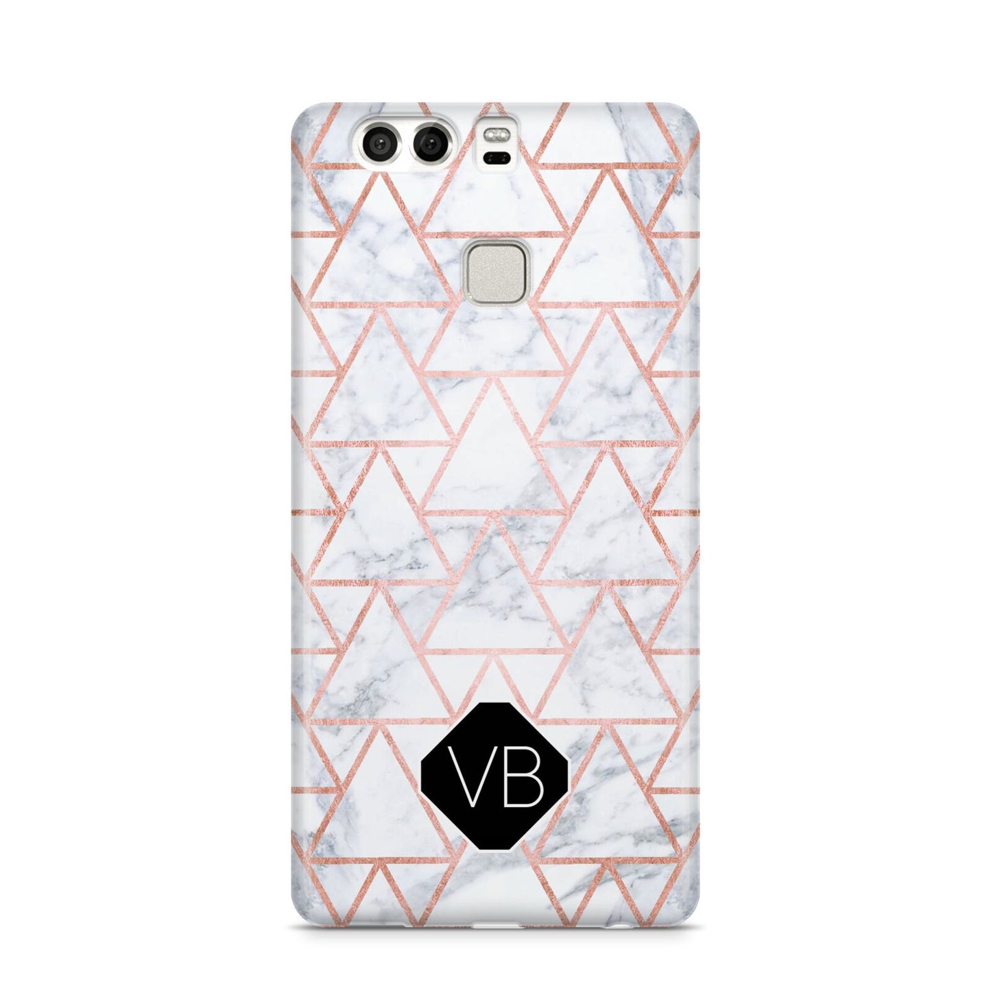 Personalised Rose Gold Grey Marble Hexagon Huawei P9 Case