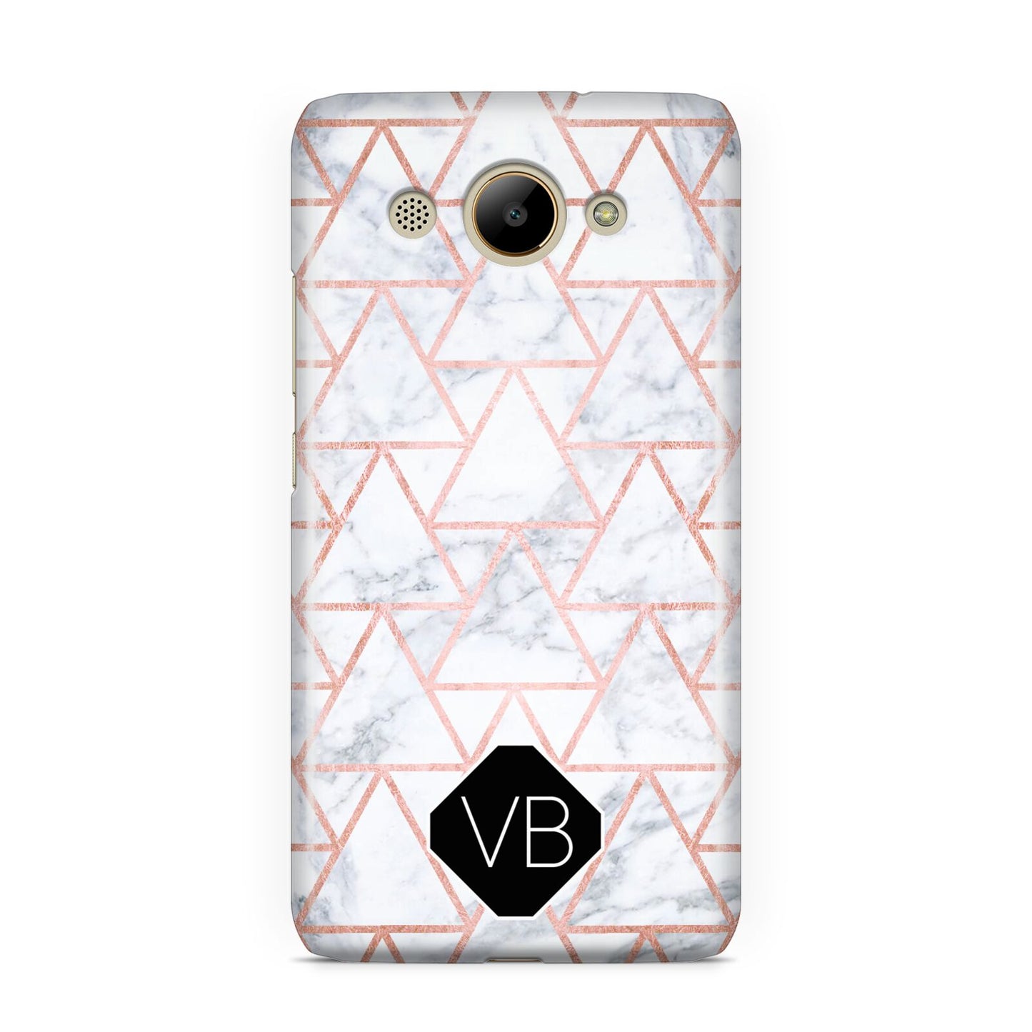 Personalised Rose Gold Grey Marble Hexagon Huawei Y3 2017