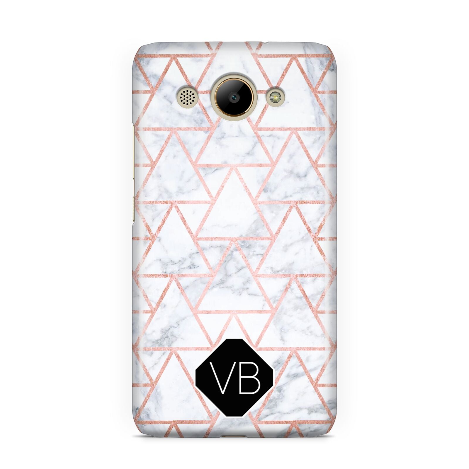 Personalised Rose Gold Grey Marble Hexagon Huawei Y3 2017