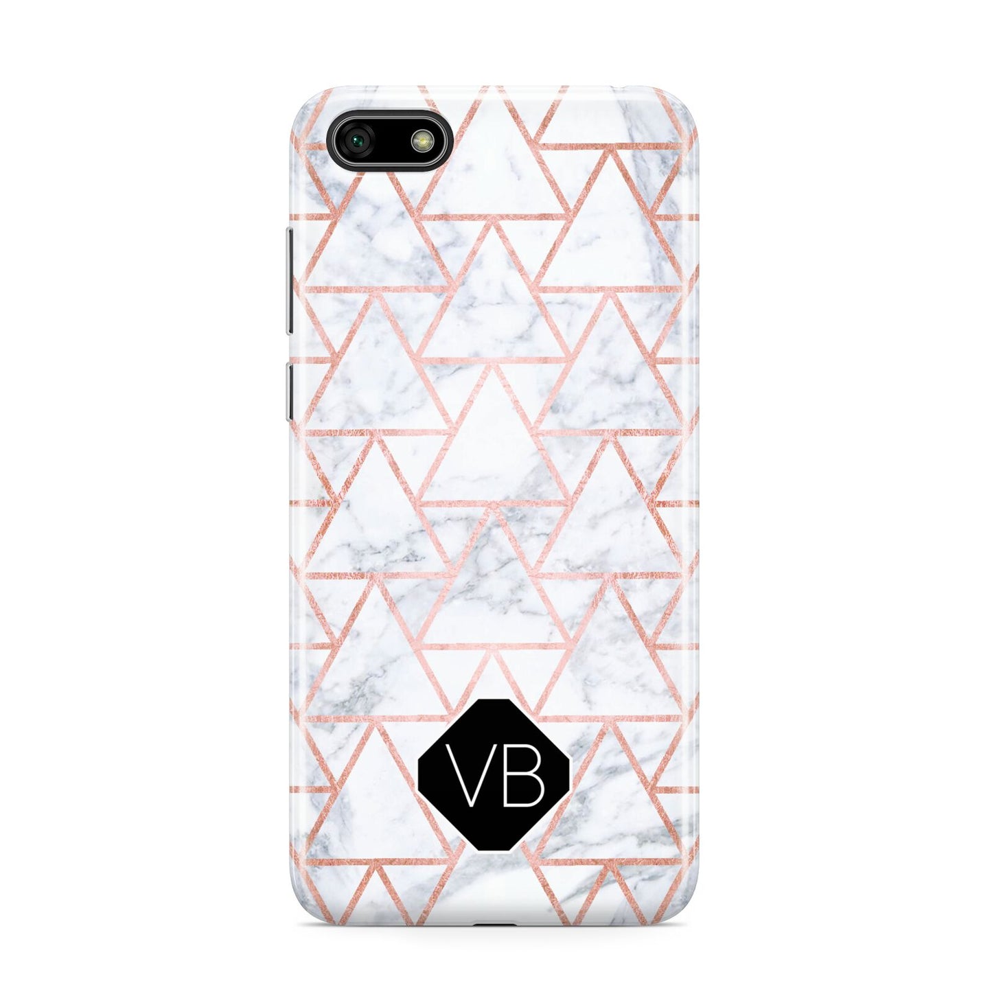 Personalised Rose Gold Grey Marble Hexagon Huawei Y5 Prime 2018 Phone Case