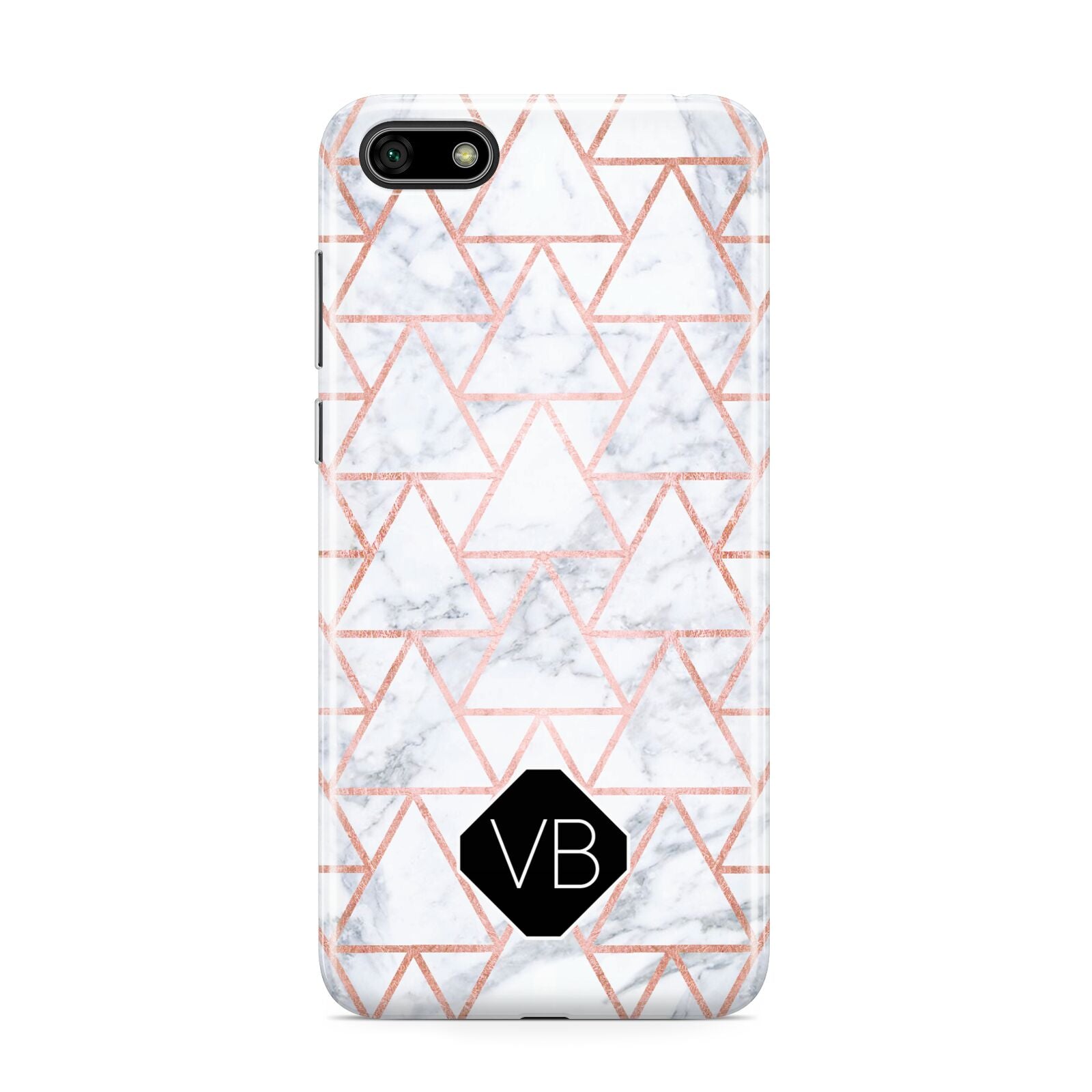 Personalised Rose Gold Grey Marble Hexagon Huawei Y5 Prime 2018 Phone Case