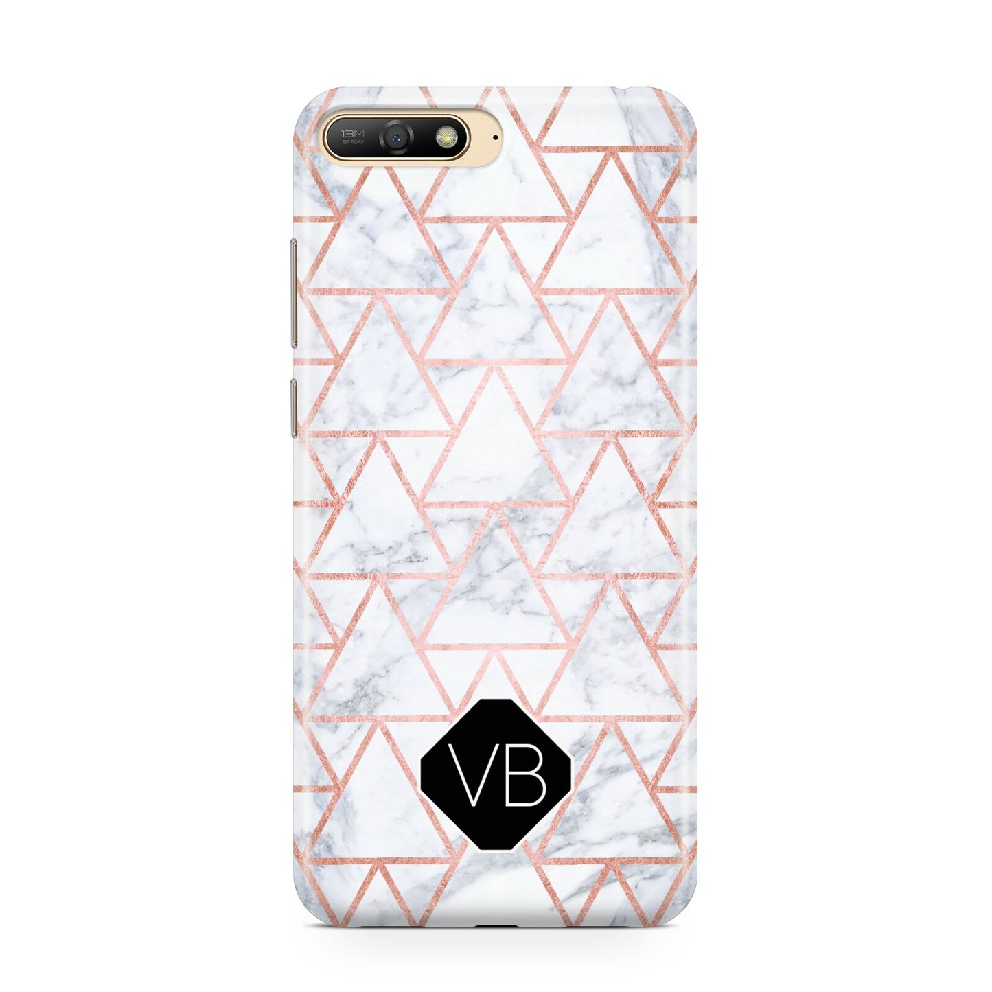 Personalised Rose Gold Grey Marble Hexagon Huawei Y6 2018
