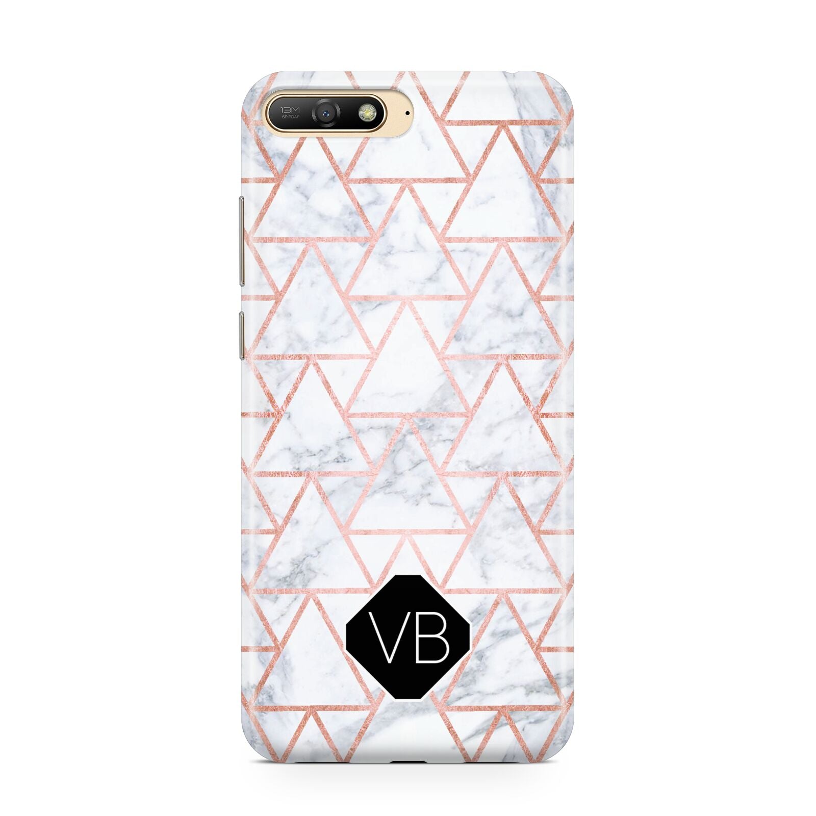 Personalised Rose Gold Grey Marble Hexagon Huawei Y6 2018