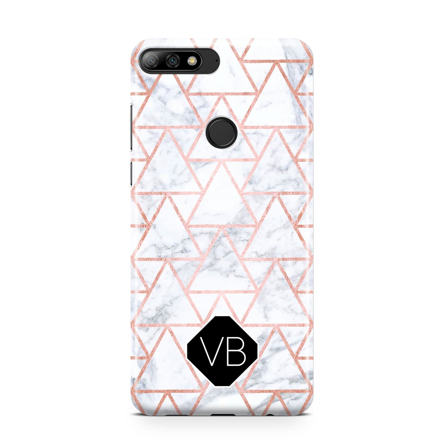 Personalised Rose Gold Grey Marble Hexagon Huawei Y7 2018