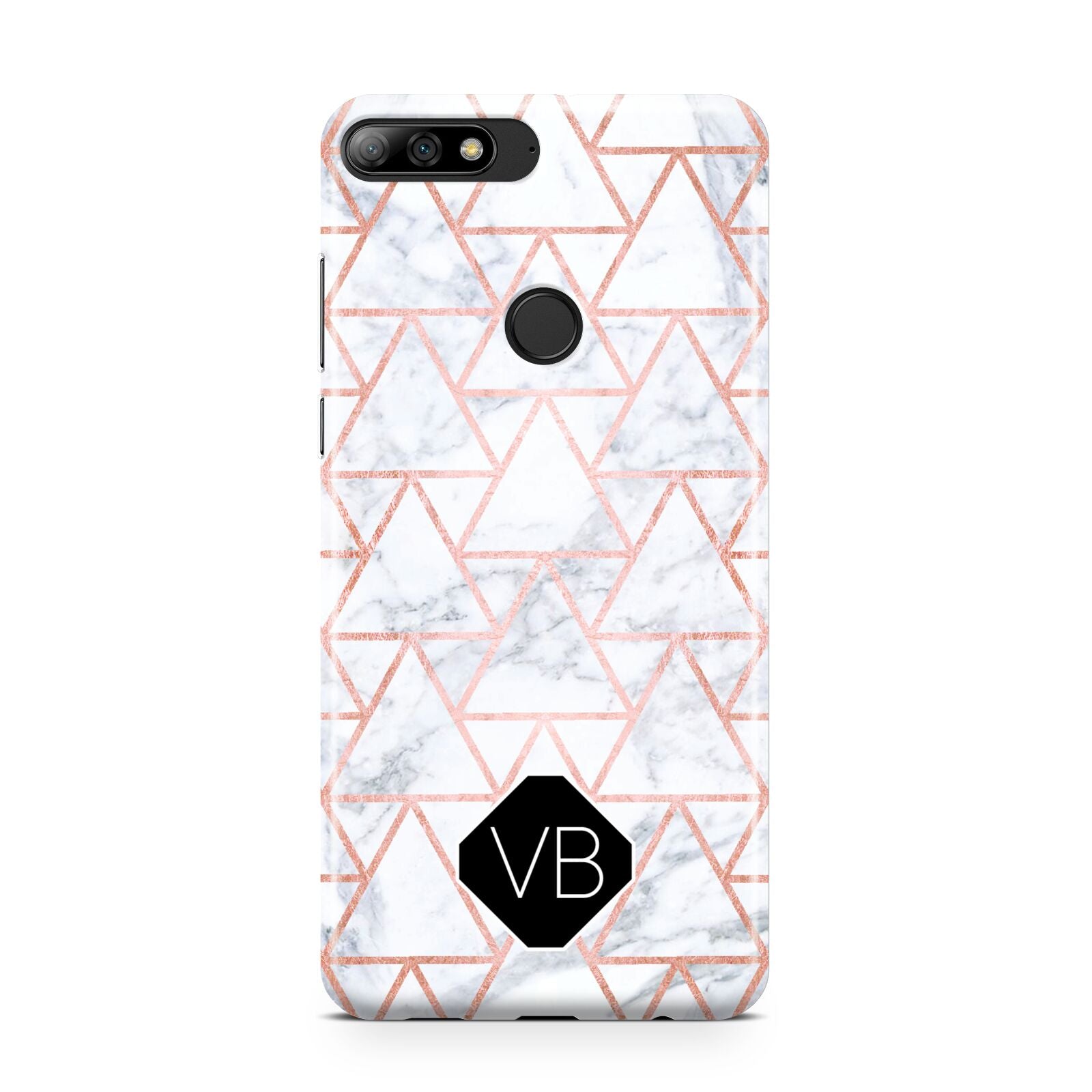 Personalised Rose Gold Grey Marble Hexagon Huawei Y7 2018