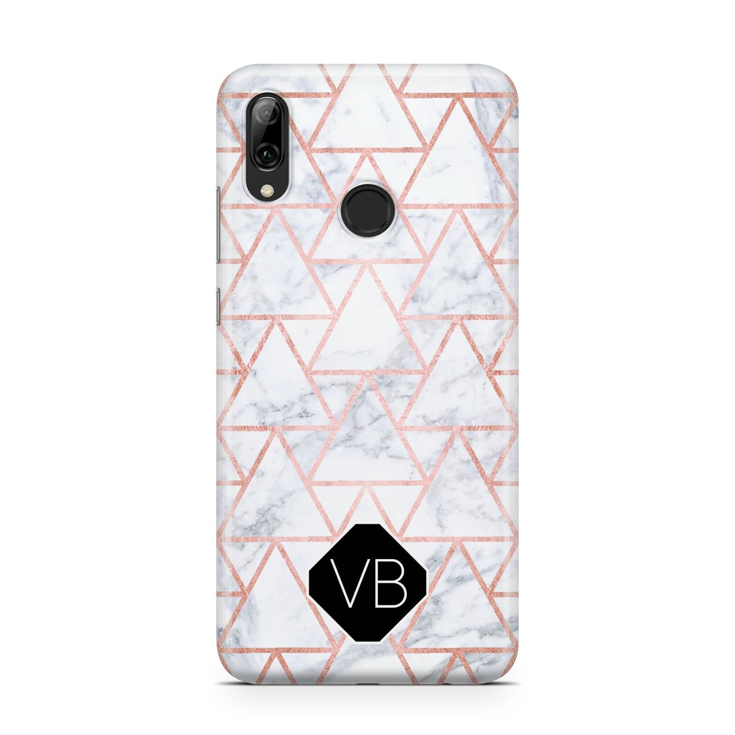Personalised Rose Gold Grey Marble Hexagon Huawei Y7 2019