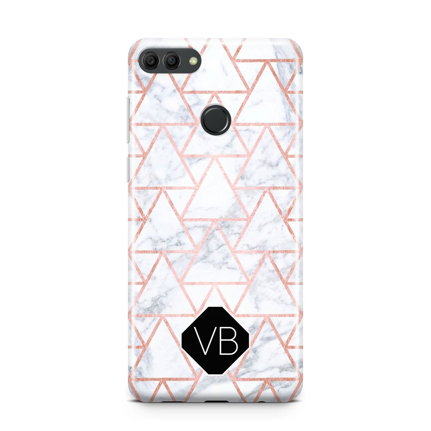 Personalised Rose Gold Grey Marble Hexagon Huawei Y9 2018